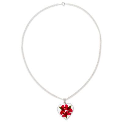 Crown Heart,'Heart-Shaped Natural Flower Pendant Necklace from Mexico'