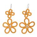 Yellow Flora,'Hand-Tatted Floral Dangle Earrings in Yellow'