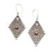 Goddess Diamonds,'Garnet and 925 Silver Spiral Motif Dangle Earrings from Bali'