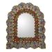 'Reverse-Painted Glass Wood Wall Mirror with Floral Motifs'