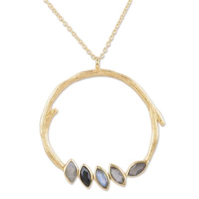 'Gold-Plated Labradorite and Onyx Wreath Pendant Necklace'