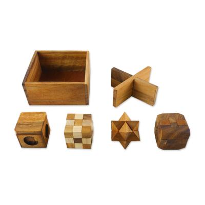 Mini Puzzles,'Handmade Set of Six Mini Wooden Puzzles from Thailand'