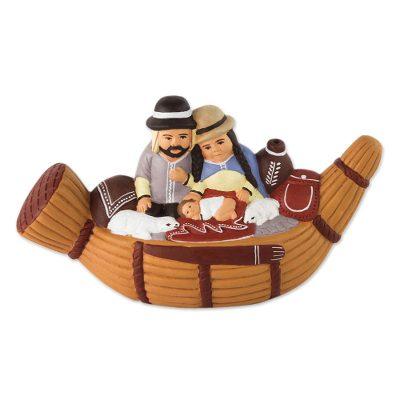 Bethlehem in a Reed Boat,'Artisan Crafted Ceramic Christmas Figurine'