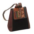 Trip to Cusco,'Hand- Tooled Leather and Suede Backpack'