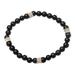 Close Quarters in Black,'Beaded Stretch Bracelet with Onyx and Sterling Silver'