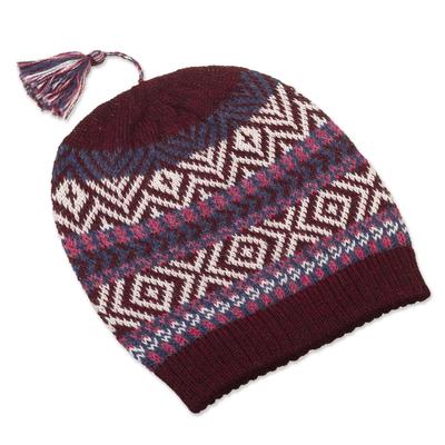 Inca Festival in Wine,'100% Alpaca Knit Hat from Peru'