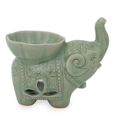 Celadon ceramic oil warmer, 'Time to Relax'