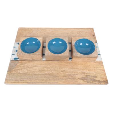 Blue Pines,'Artisan Crafted Wood and Resin Appetizer Server (4 Pieces)'