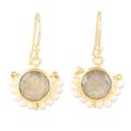 Passing Fancy,'Gold-Plated Labradorite and Pearl Dangle Earrings'