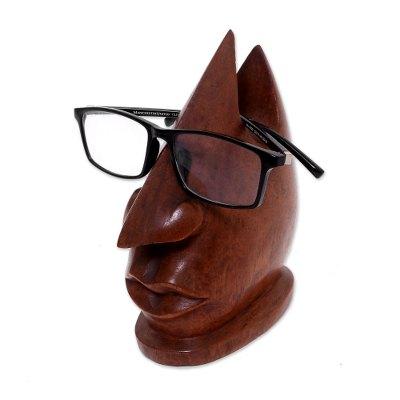 Prominent Nose in Light Brown,'Wood Eyeglasses Stand in Light Brown from Bali'