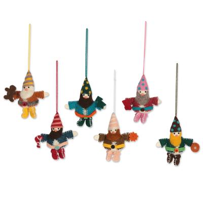 Glad Tiding Gnomes,'Handcrafted Wool Felt Christmas Ornaments (Set of 6)'