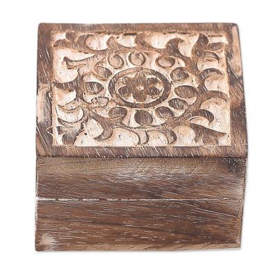 Floral Circle,'Handcrafted Square Mango Wood Decorative Box from India'