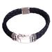 Midnight Luxe,'Silver and Braided Brown Leather Men's Wristband Bracelet'