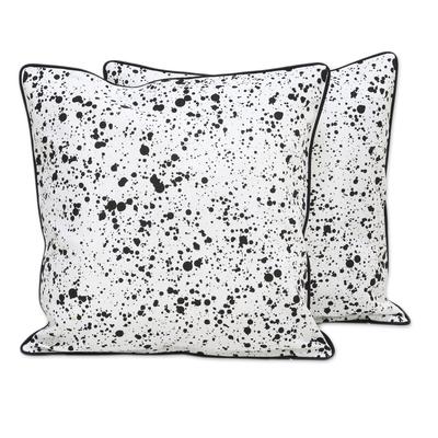 Spotted White,'Splash Motif Black and White Cotton Cushion Covers (Pair)'