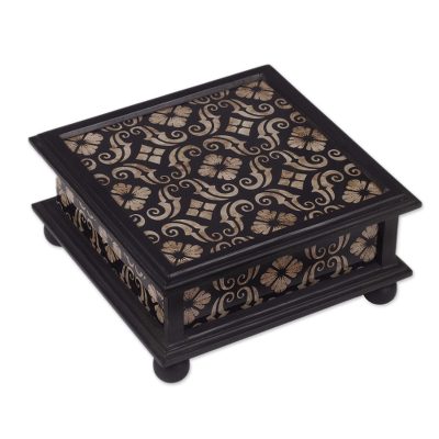'Silver Blossoms' - Peruvian Reverse Painted Glass Jewelry Box