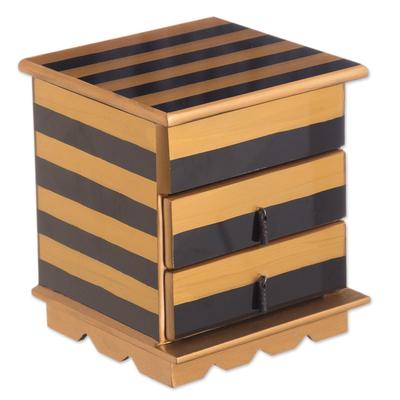 Modern Gleam,'Reverse-Painted Glass Jewelry Chest in Gold and Black'