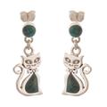 Andean Cat in Green,'Green Chrysocolla and Silver Cat Dangle Earrings'