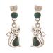 Andean Cat in Green,'Green Chrysocolla and Silver Cat Dangle Earrings'
