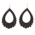 Garden Whisper,'Ebony Wood Dangle Earring with Floral Motif'