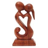 Kisses for You Brown,'Hand Carved Romantic Suar Wood Statuette'