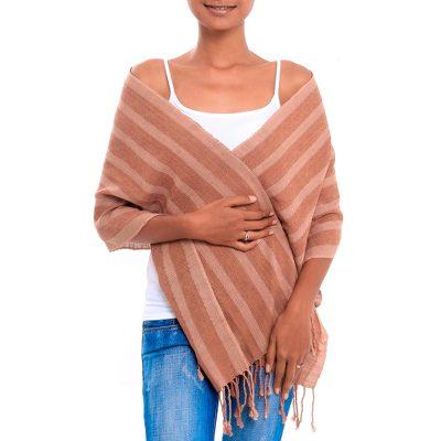 High Sierra,'Shades of Brown Striped Handwoven Cotton Fringed Scarf'