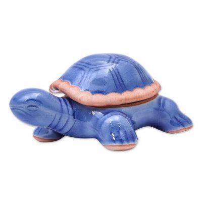 Blue Turtle,'Handmade Celadon Ceramic Turtle Decorative Box'