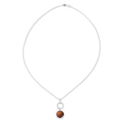 Contemporary Flair,'Round Amber Pendant Necklace from Mexico'