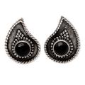 Dark Teardrop,'Handmade Onyx and Sterling Silver Button Earrings'