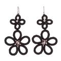 Black Flora,'Hand-Tatted Floral Dangle Earrings in Black'