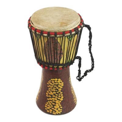 Groundnut Shells,'Sese Wood Djembe Drum in Yellow and Brown from Ghana'