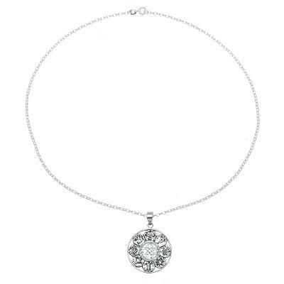 Sacred Eight,'Ashtamangala Motifs Sterling Silver Pendant Necklace'