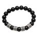 Shrine Shadow,'Onyx and 925 Silver Beaded Stretch Bracelet from Bali'