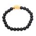'Gold Accented Bear-Themed Onyx Beaded Stretch Bracelet'