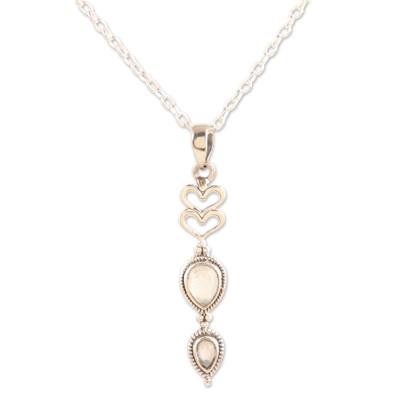 Heart Delight,'Sterling Silver and Rainbow Moonstone Heart Pendant Necklace'