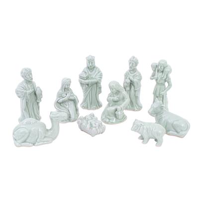 Holy Night in Green,'Green Celadon Ceramic 10-Piece Nativity Scene'