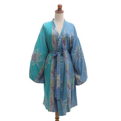 Remembrance,'Hand-Stamped Batik Rayon Robe from Ba...