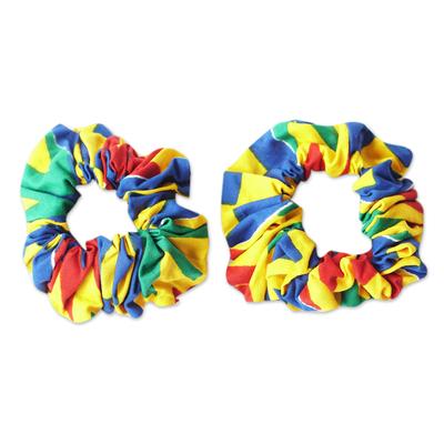 Kente Spirits,'Pair of Handcrafted Kente Cotton Scrunchies from Ghana'