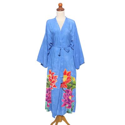 Beautiful Flowers in Blue,'Blue and Multicolored Floral Rayon Robe'