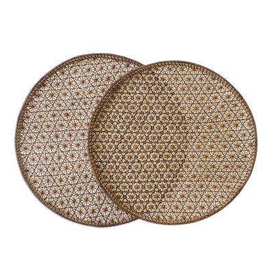 Presenting Pikul,'Set of 2 Handcrafted Woven Flower Motif Thai Rattan Trays'