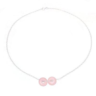 Delightful Duet,'Rose Quartz Double Disc and Sterling Silver Pendant Necklace'
