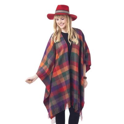 Colorful Checks,'Multicolored Checked 100% Baby Alpaca Ruana from Peru'