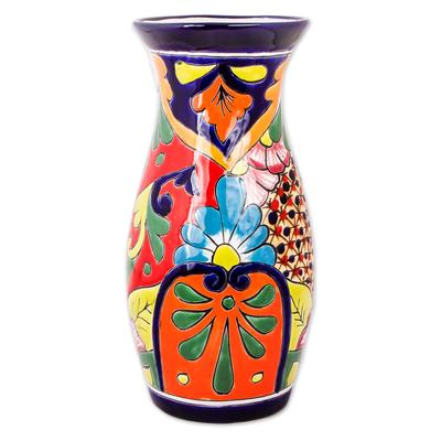 Colorful Curves,'Curvy Talavera-Style Ceramic Vase...
