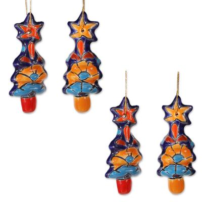 Talavera Christmas Trees,'Christmas Tree Talavera Ceramic Ornaments (Set of 4)'