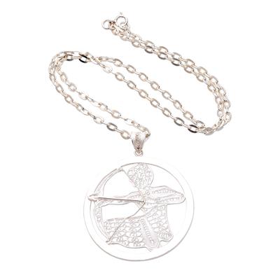 Elegant Sagittarius,'Sterling Silver Filigree Sagittarius Necklace from Java'