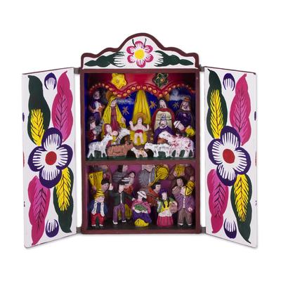 'Chapel of Quinua' - Collectible Peruvian Wood Multicolor Retablo Sculpture