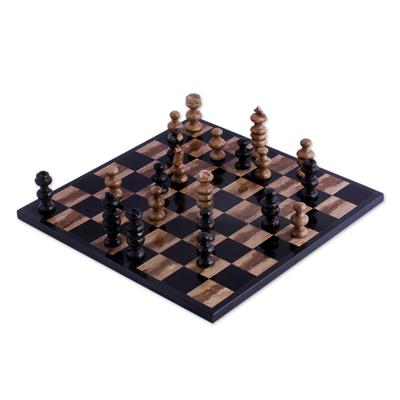 Worthy Match,'Marble Chess Set in Beige and Black from Mexico'