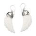 Heaven Plumage,'Wing-Shaped Sterling Silver Dangle Earrings in White'