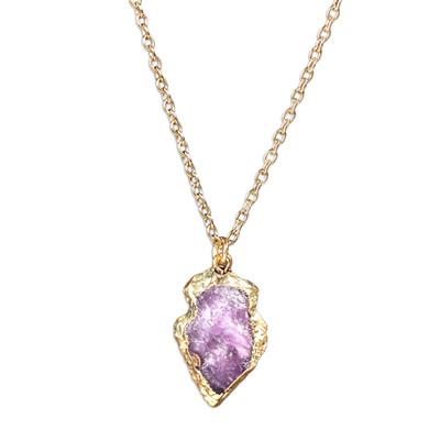 Violet Mysticism,'Brass Pendant Necklace with Freeform Amethyst Stone'