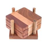 Cool Nature,'Handmade Wood Coasters and Holder from Thailand (Set of 4)'