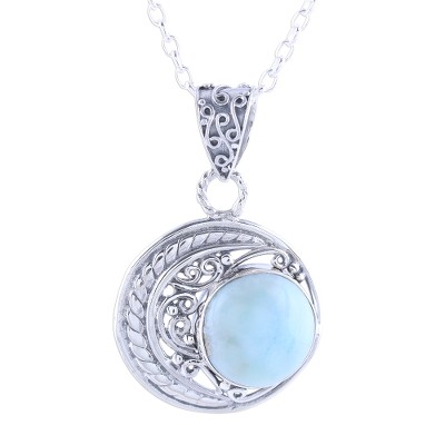 Crescent Elegance,'Crescent Motif Larimar Pendant Necklace from India'
